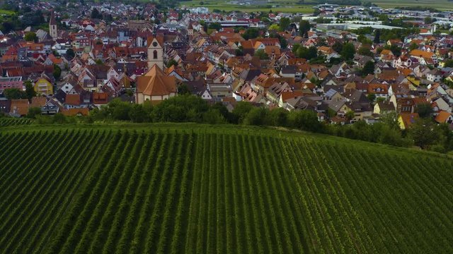 Aerial view of the city Endingen am Kaiserstuhl in germany on a sunny day in summer.