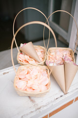 Rose petals for wedding ceremony.