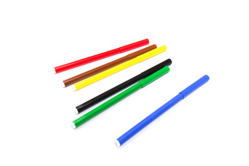 Colorful marker pen set on isolated background with clipping path. Vivid highlighter and blank space for your design or montage.