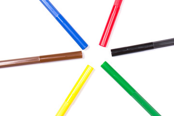 Colorful marker pen set on isolated background with clipping path. Vivid highlighter and blank space for your design or montage.