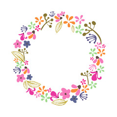 Floral Frame. Cute retro flowers arranged un a shape of the wreath
