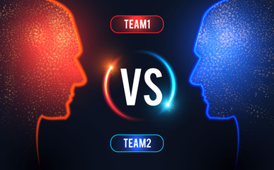 Versus. Sport competition template with men's heads silhouette and light. Team design.