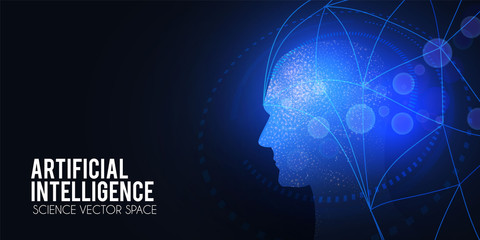 Artificial Intelligence. Big data web banner design. Alien mind. Futurisric technology scifi background.