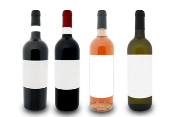 mockup of four bottles of tuscan red wine, italy