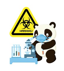 Cute Character Cartoon Panda wearing a mask for protection from Coronavirus