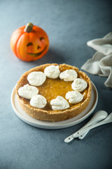 Homemade pumpkin pie with whipped cream