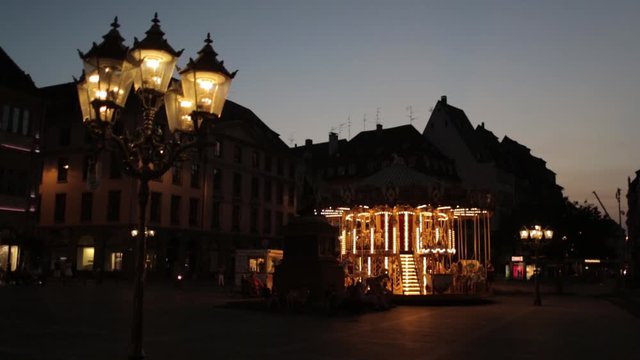 night shot of the carousel  at the Place Gutenberg