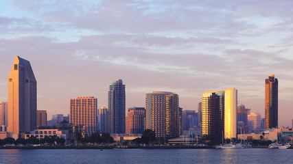 San Diego, California city center viewed at twilight