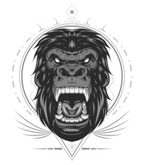 head evil ferocious gorilla shouts, mascot. KING KONG ILLUSTRATION