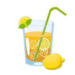 Lemonade with straw isolate on a white background. Vector graphics