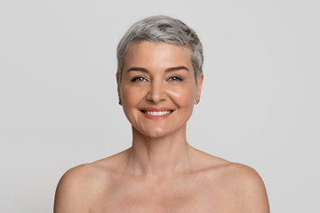 Beauty Portrait Of Attractive Nude Mature Woman With Short Hair