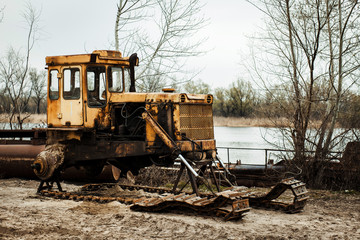 Old, abandoned construction equipment.
