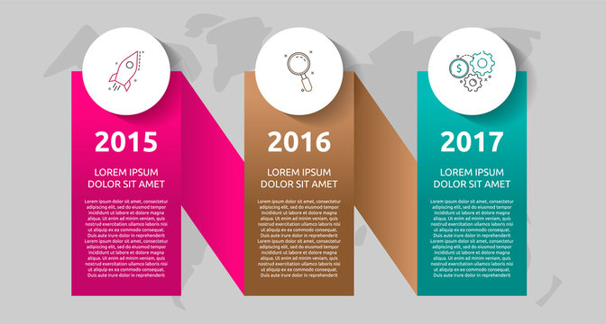 Vector template circle infographics. Business concept with 3 options and labels. Three steps for content, flowchart, timeline, levels