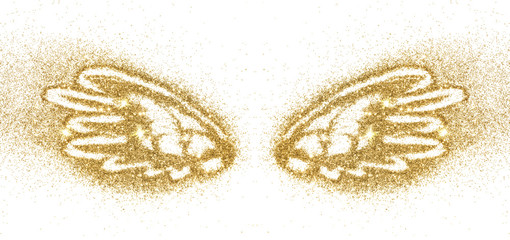 Abstract wings of gold glitter on white background - interesting and beautiful element for your design