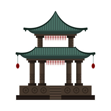 Traditional Chinese Building, Cultural Oriental Architecture Object, Gate, Ancient Temple Vector Illustration