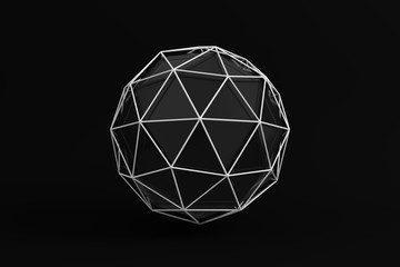 design element. 3d illustration. rendering. 3d white wireframe ball minimalist black