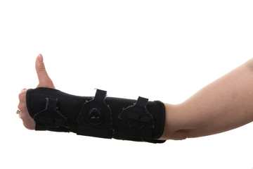 Closeup of woman with hand orthosis
