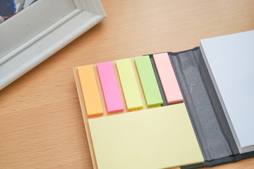 A colorful strip of convenience stickers that he can carry around in five colors