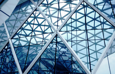 Urban abstract windowed corner of office building.Abstract building from the lines.