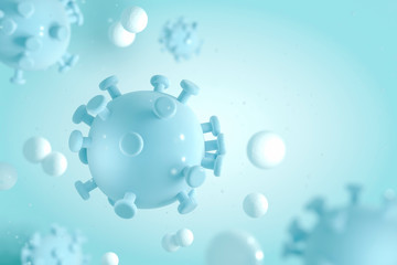 Viruses, bacteria, and other foreign invaders are entering the bloodstream that threaten your health. Coronavirus (Covid-19) outbreak background 3D render. Health care and medical pastel concept.