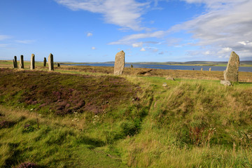 Brodgar - Orkney (Scotland), UK - August 06, 2018: Ring of standing stones at Brodgar, Orkney, Scotland, Highlands, United Kingdom