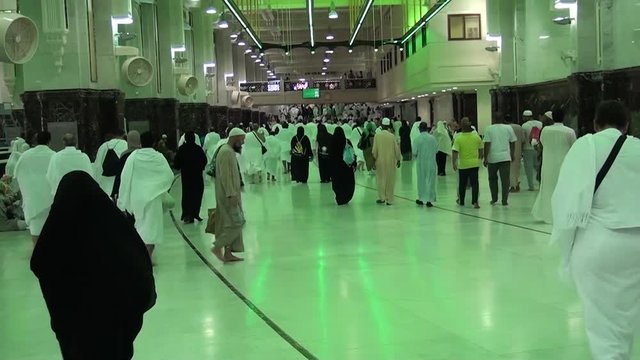 MECCA, SAUDI ARABIA,  August 2019 - Muslim pilgrims from all over the world gathered to perform Umrah or Hajj at the Haram Mosque in Mecca, Saudi Arabia, days of Hajj or Omrah