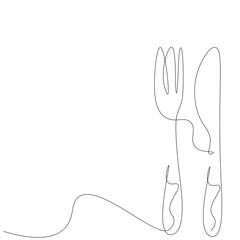Fork and knife silhouette line drawing. Vector illustration.