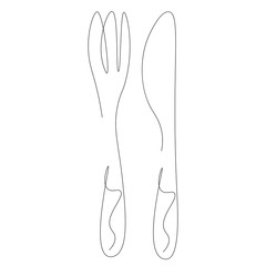 Fork and knife line drawing. Vector illustration.