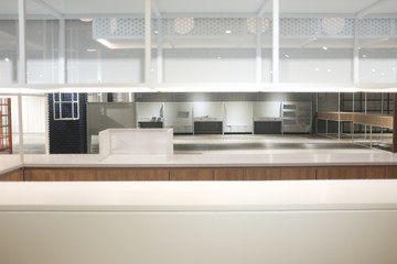 Empty shelves room in modern white interior