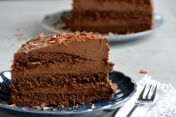 köstliche vegane hausgemachte Schokoladentorte, Schokoladenkuchen