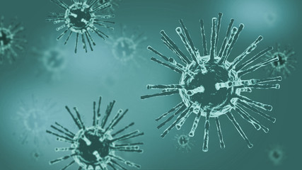 3D Virus floating in a cellular environmen ,COVID-19 virus, Corona virus Blur Background 3D rendering of virus