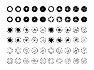 Set of camera lens aperture icons 