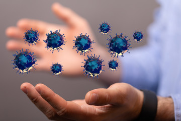 Group of virus cells. 3D illustration of virus cells.