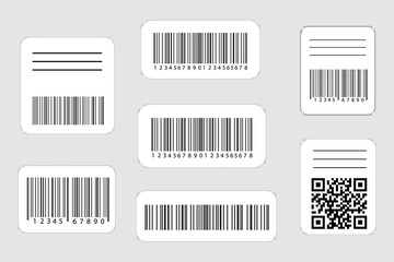 Realistic barcode and qr codes label set