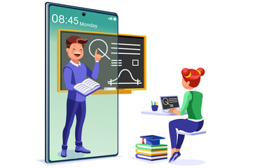 Symbolic student education, courses symbol. Conceptual graphic of distance tutorials, studying course for university students concept. Vector illustration banner. Study Courses training tutorial sign.