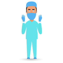 Doctors. Surgeon. Gloves mask on his face. Coronavirus protection. Doctors Heroes. COVID 19