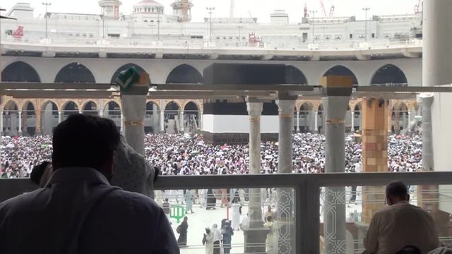 MECCA, SAUDI ARABIA,  August 2019 - Muslim pilgrims from all over the world gathered to perform Umrah or Hajj at the Haram Mosque in Mecca, Saudi Arabia, days of Hajj or Omrah