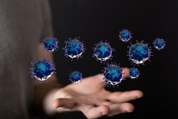Group of virus cells. 3D illustration of Coronavirus cells.