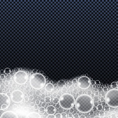 Soap foam bubbles isolated on transparent background. Realistic looking vector illustration.	