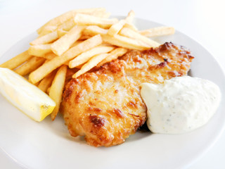 British Traditional fish and chips and tartar sauce