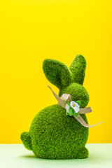 Cute Easter Bunny on Yellow BAckground. Minimal Design. Easter Card