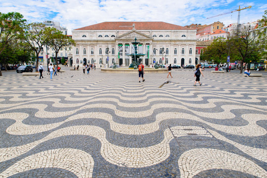 The national theater on Rossio Square in Lisbon, Portugal