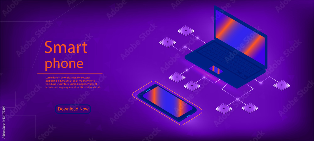 Poster the layout of the universal device. template for infographic presentation 3d realistic phones. isome