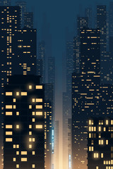 Night city illustration with light windows