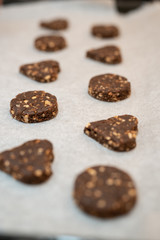 Cocoa dough for biscuits on oven paper