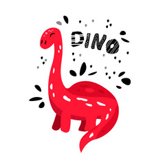 Cute dinosaur. Dino flat vector character. Sketch reptile. Isolated cartoon illustration for kids game, book, t-shirts, banner, card, logo. 