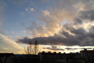 Sunrise or sunset over the hills and meadow. Slovakia