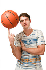 cool man with ball on white