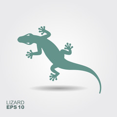 Lizard. Flat monochrome icon with a shadow. Vector illustration