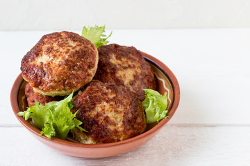 Homemade meatballs with buckwheat in a bowl.